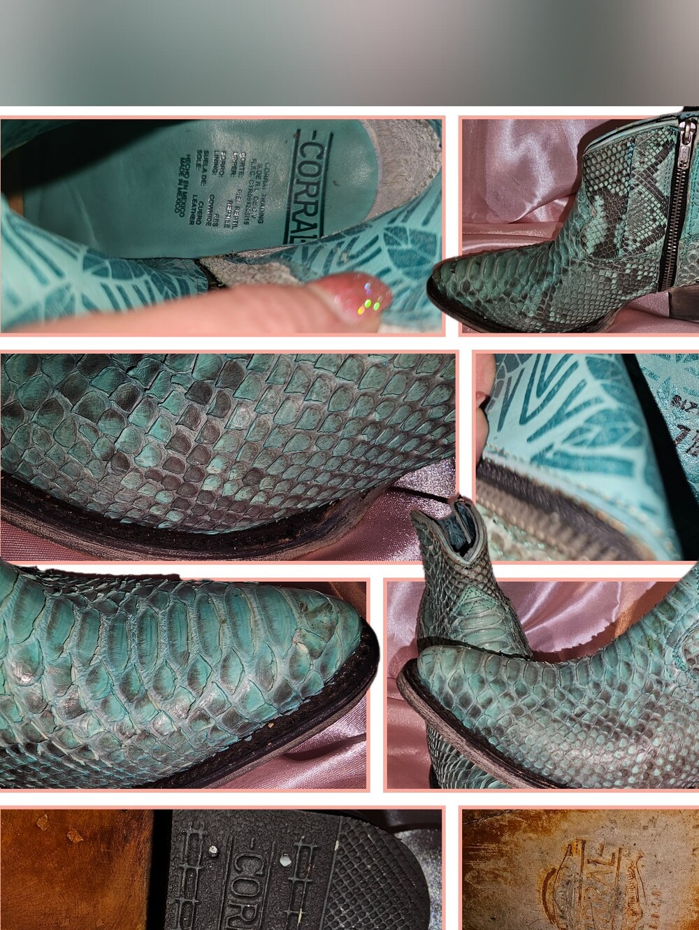 Corral Teal Snakeskin Ankle Boots
